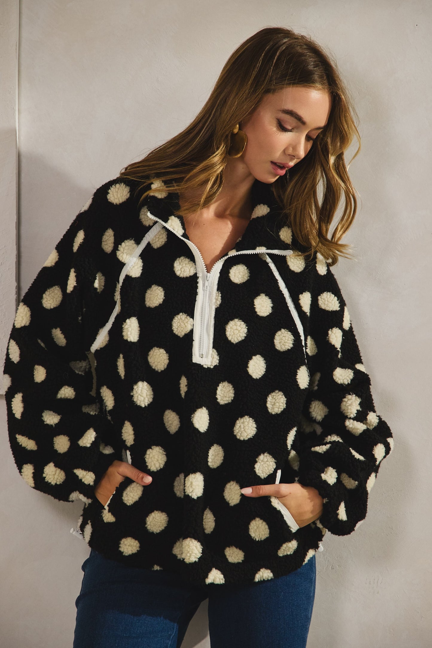 RENAH POKA DOT FLEECE SWEATER