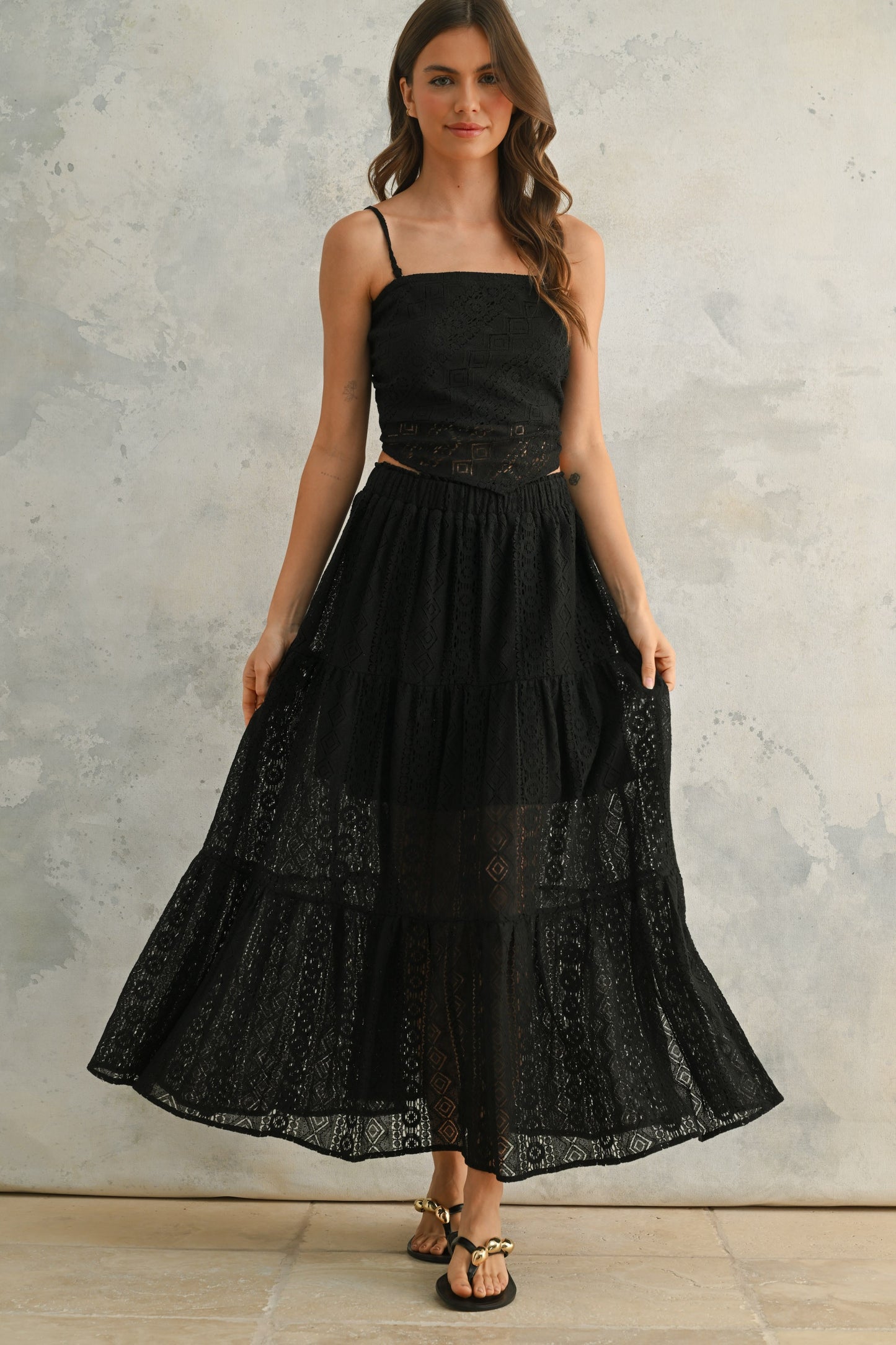ARIA CROCHET LACE TIERED SKIRT