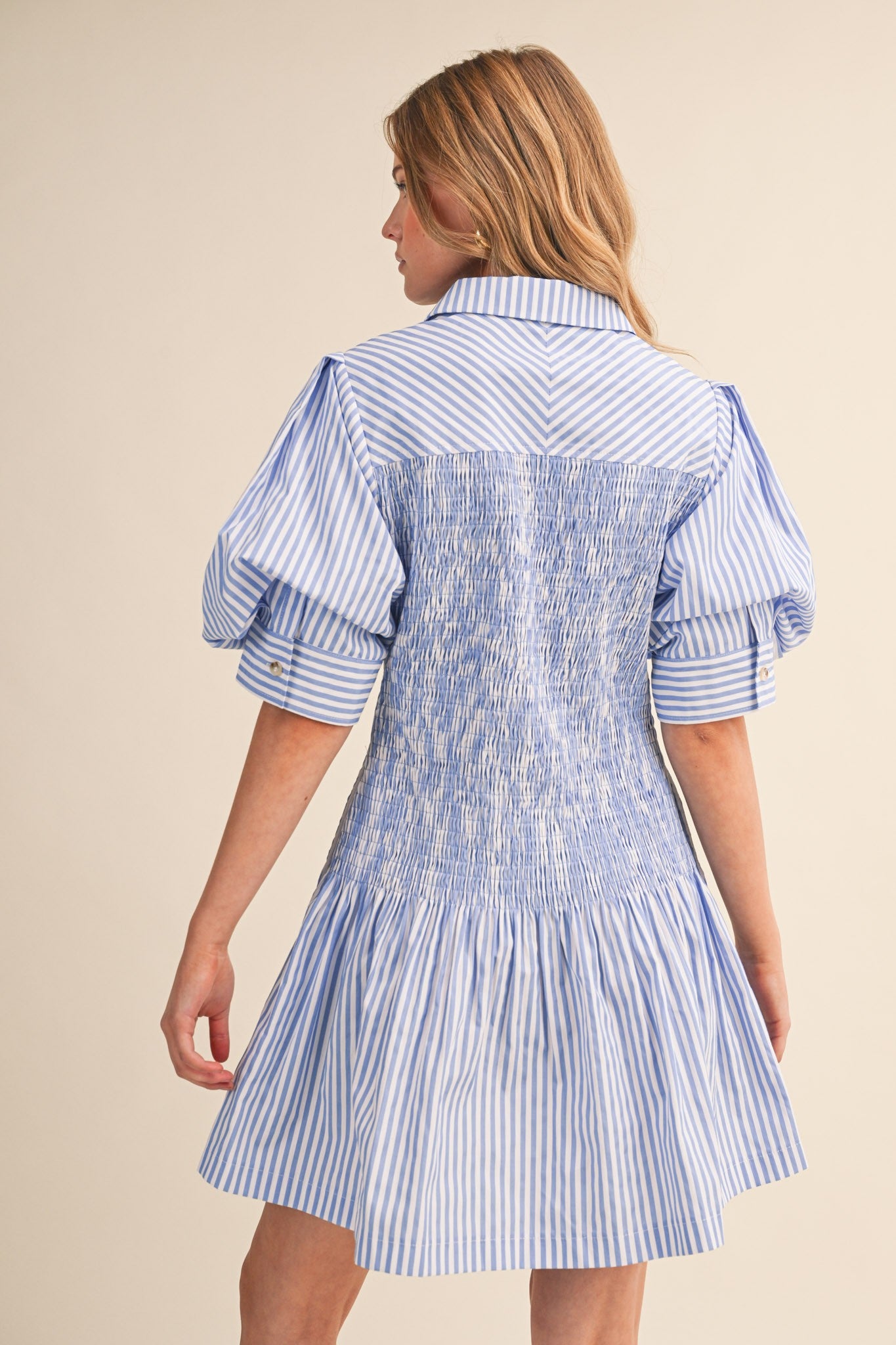 Vivian Striped Smocked Bodice Mini Dress