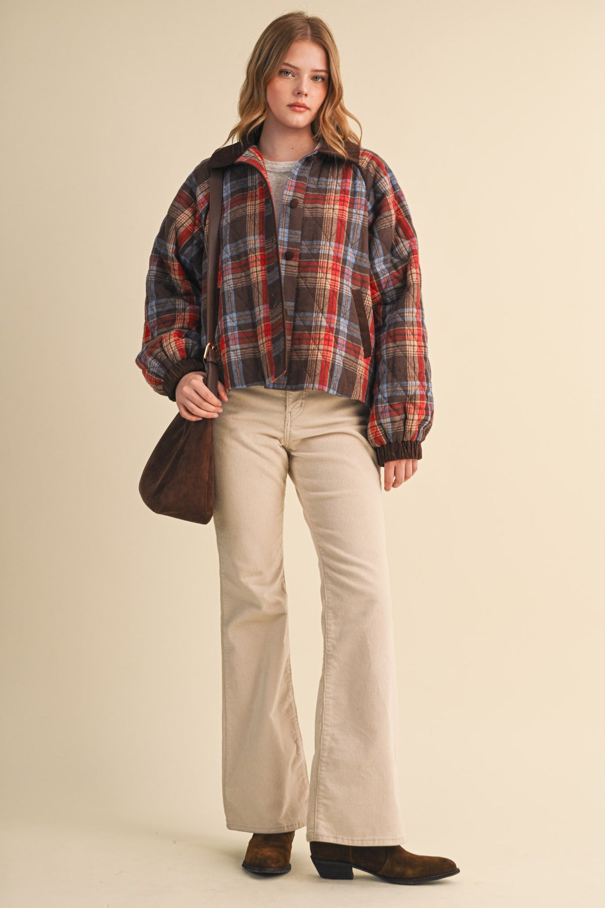 Dasiy Plaid Quilted Jacket With Contrast Corduroy Detail