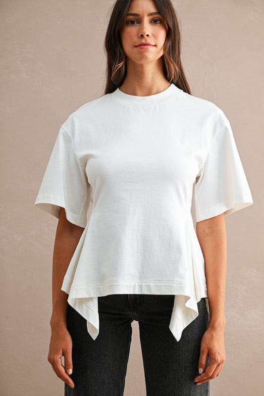 Aurora Cotton Short Sleeve Crew Neck Fitted Waist Peplum Top