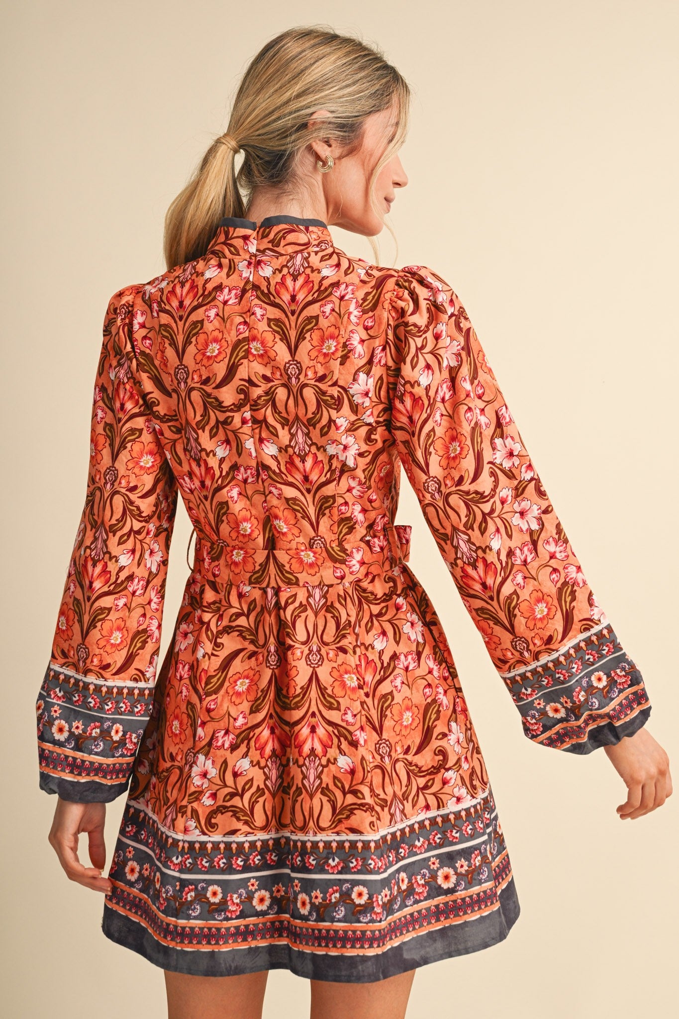 Claire Floral Border Print Belted Mini Dress