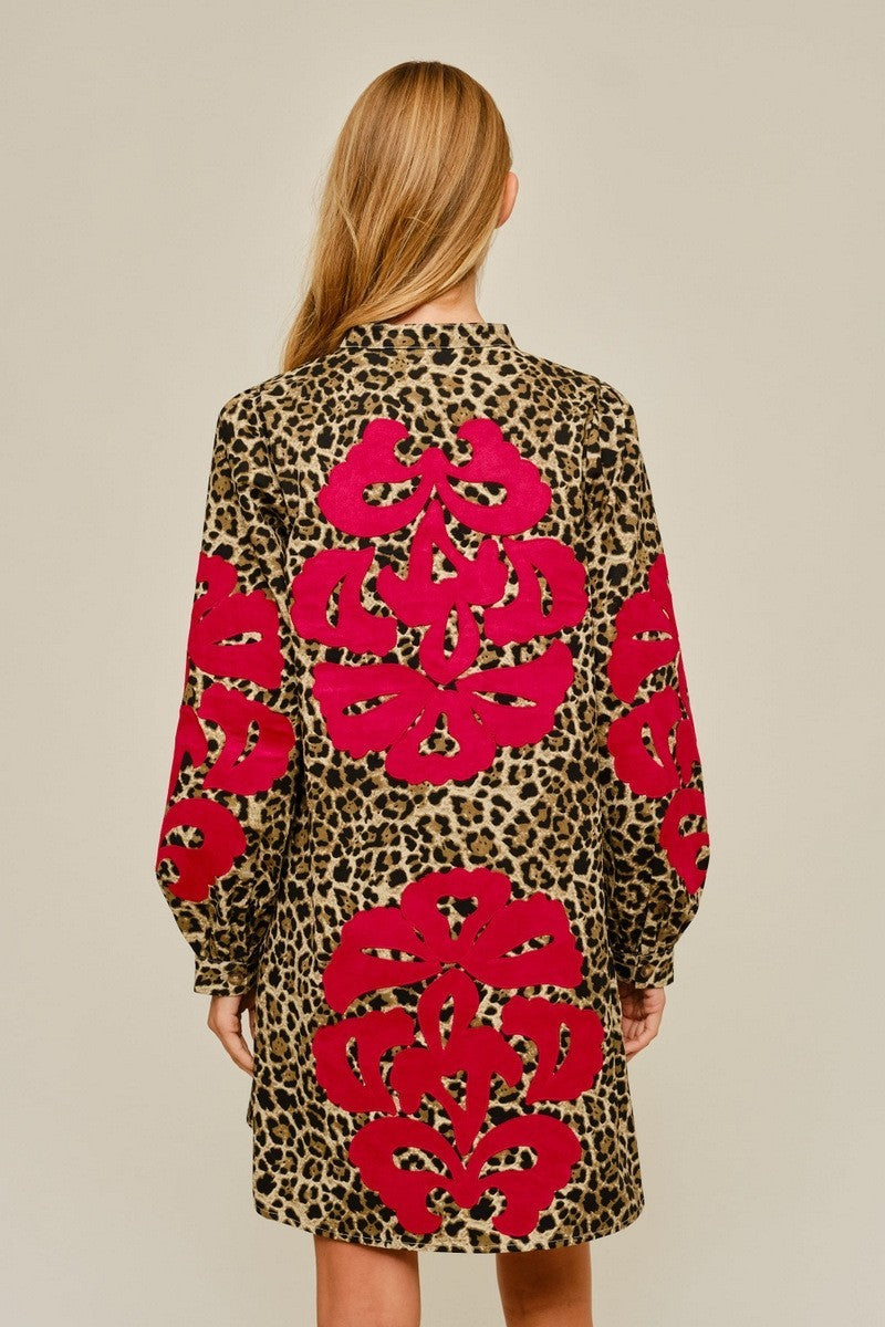 Cleo Faux Suede Applique Leopard Dress