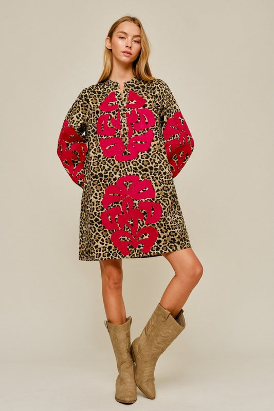 Cleo Faux Suede Applique Leopard Dress