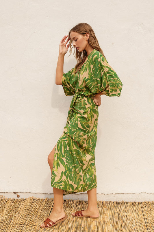 CAMILLA V-NECK RUCHED DRESS