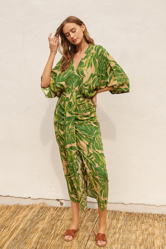 CAMILLA V-NECK RUCHED DRESS
