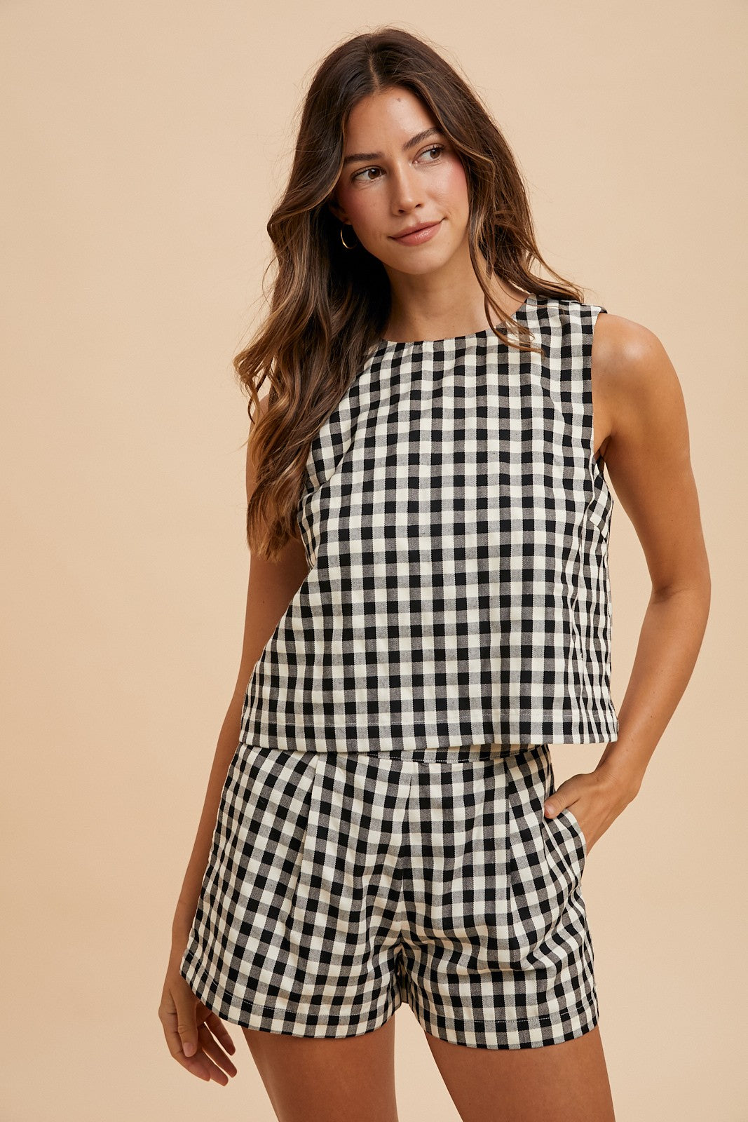 GINGER Gingham Check Tank And Short Set