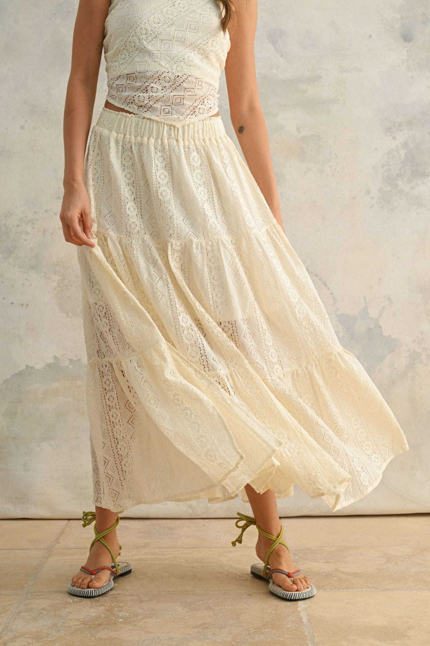 ARIA CROCHET LACE TIERED SKIRT
