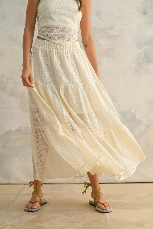 ARIA CROCHET LACE TIERED SKIRT