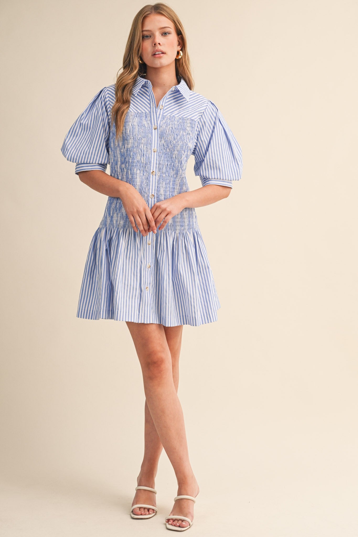 Vivian Striped Smocked Bodice Mini Dress