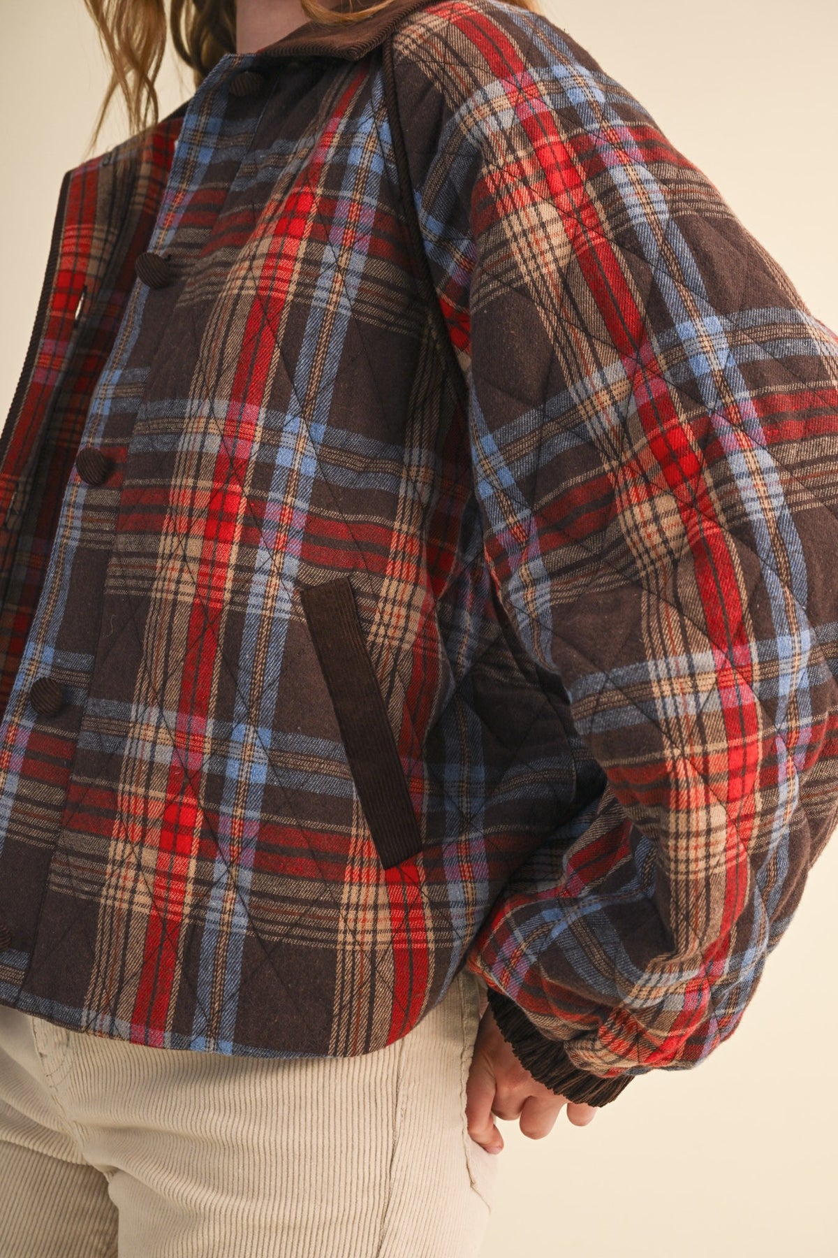 Dasiy Plaid Quilted Jacket With Contrast Corduroy Detail
