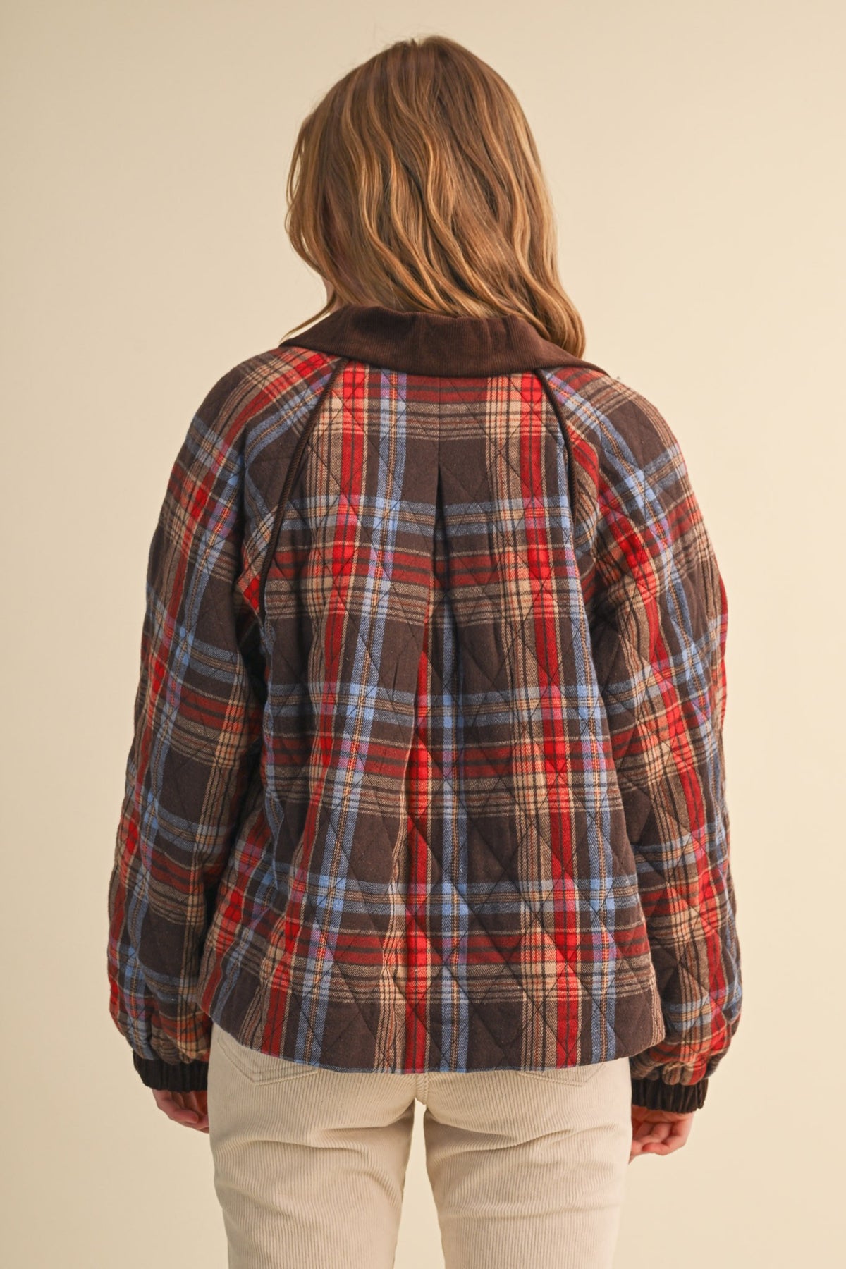 Dasiy Plaid Quilted Jacket With Contrast Corduroy Detail