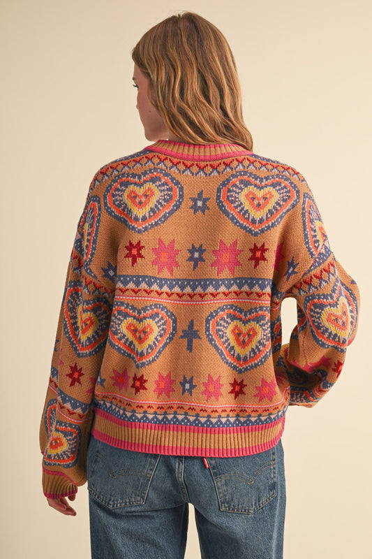 Eleanor Colorful Heart Knit Sweater Cardigan