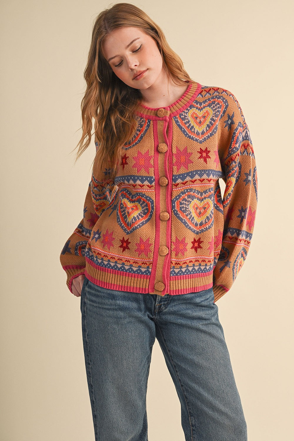Eleanor Colorful Heart Knit Sweater Cardigan