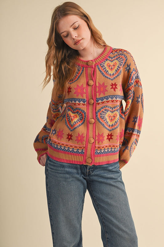 Eleanor Colorful Heart Knit Sweater Cardigan
