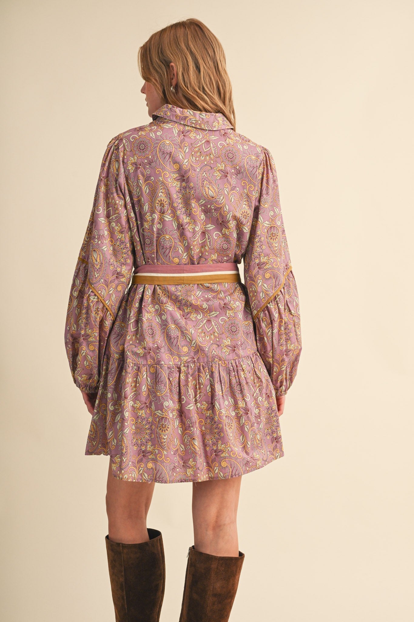 Judia Floral Paisley Button Down Belted Mini Dress