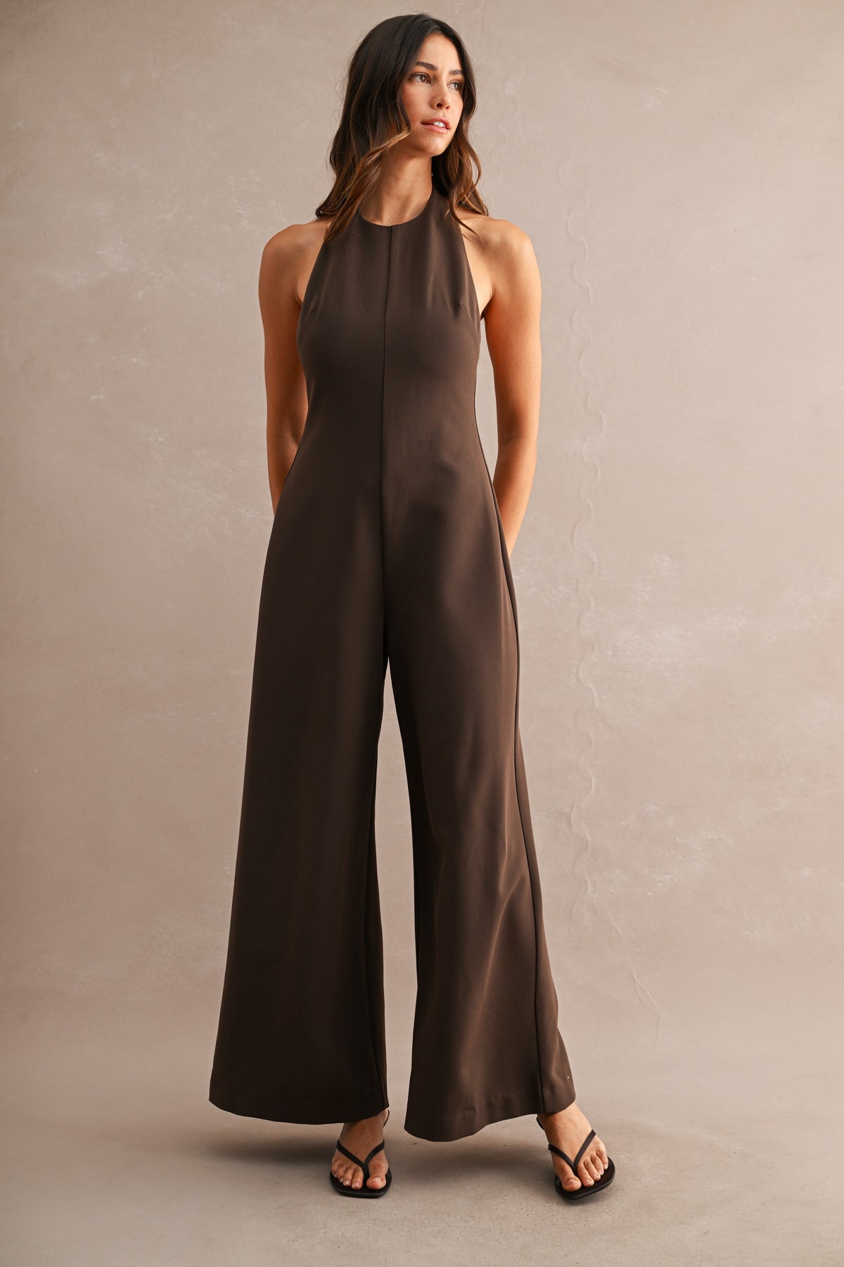 Grace Halter Neckline Open Back Long Jumpsuit