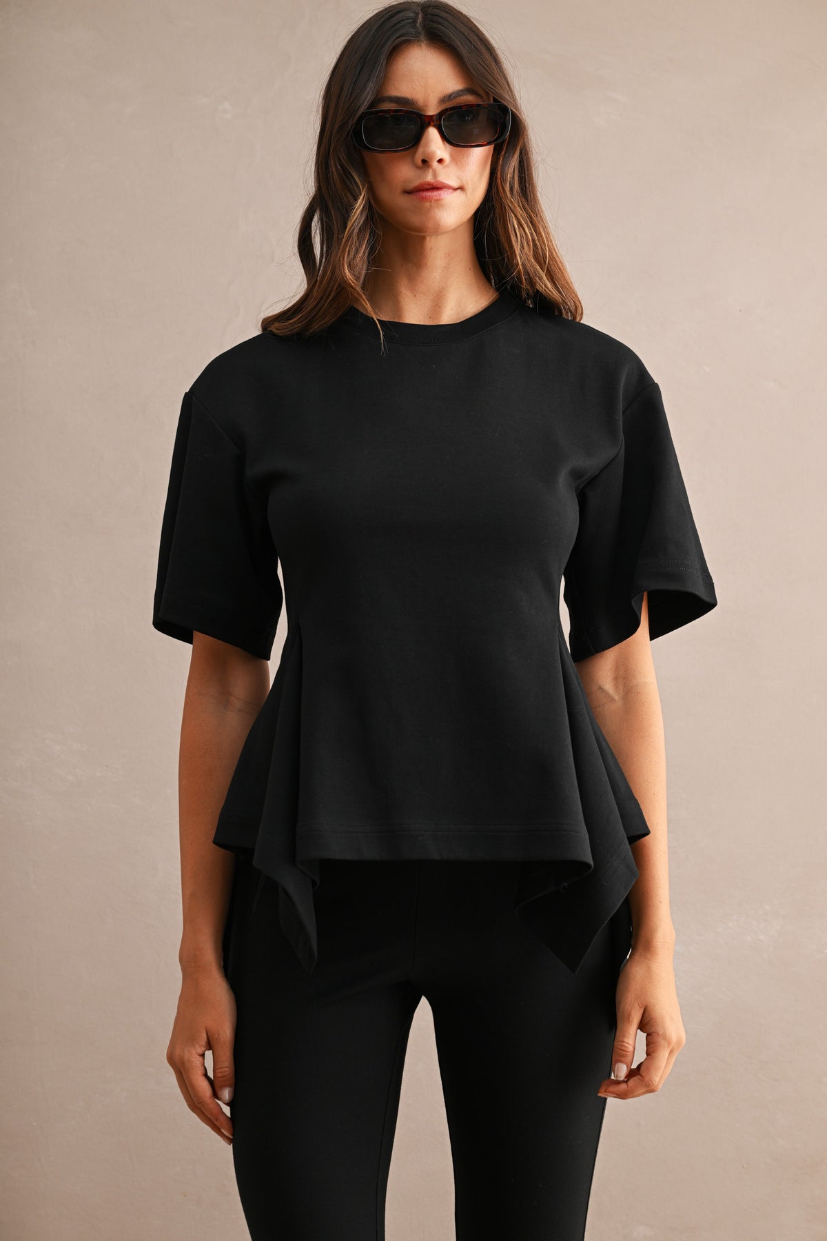 Aurora Cotton Short Sleeve Crew Neck Fitted Waist Peplum Top