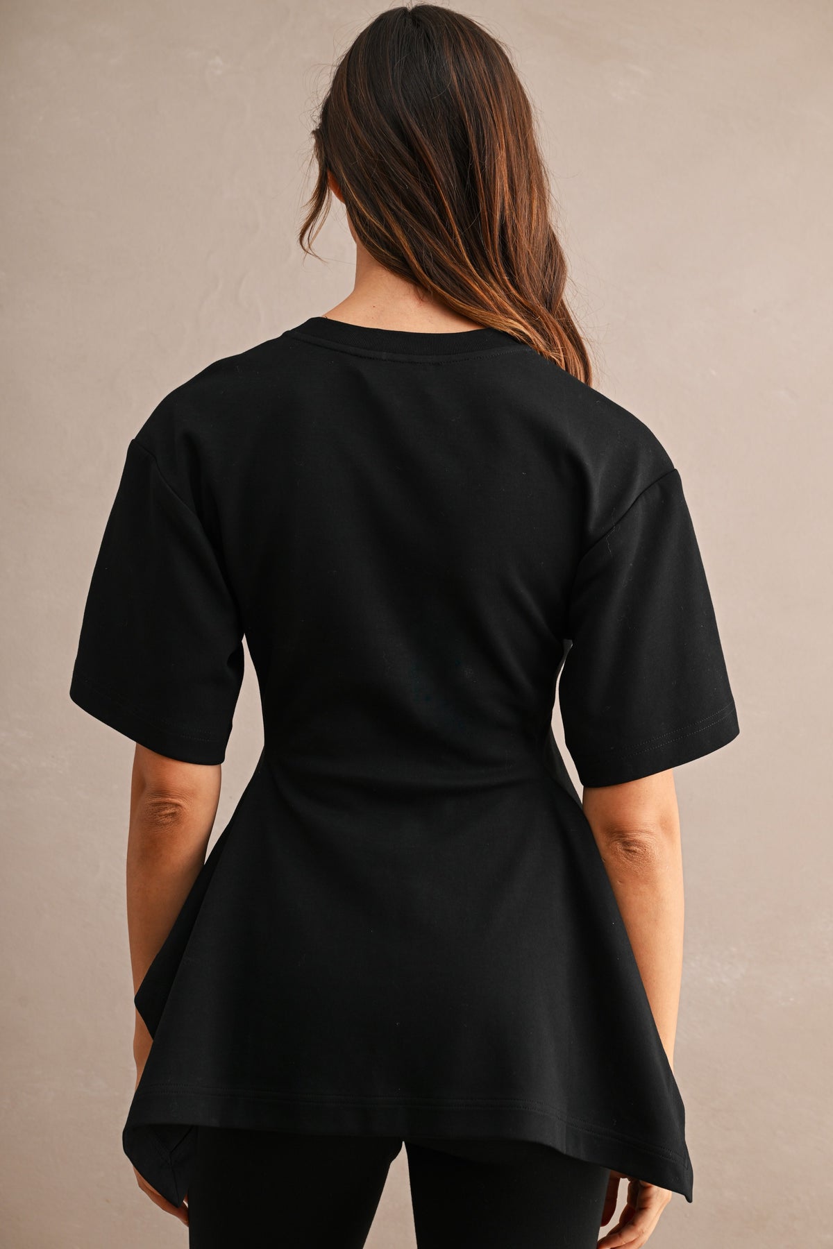 Aurora Cotton Short Sleeve Crew Neck Fitted Waist Peplum Top