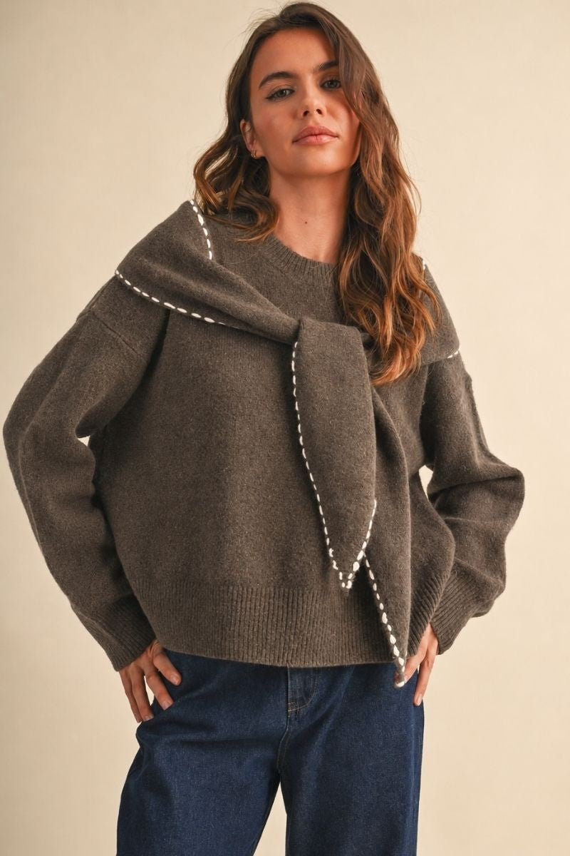 Cora Pullover Sweater With Scarf Accessory