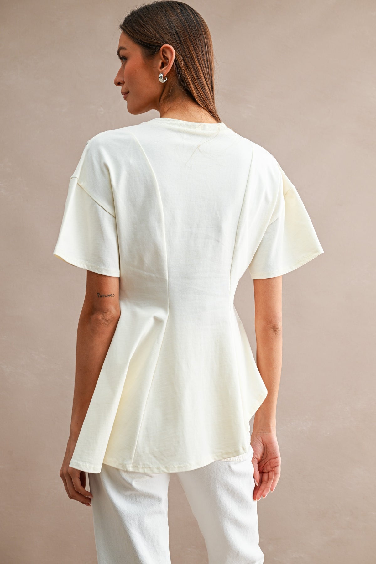 Aspen Cotton Jersey Lace Insert Peplum Top