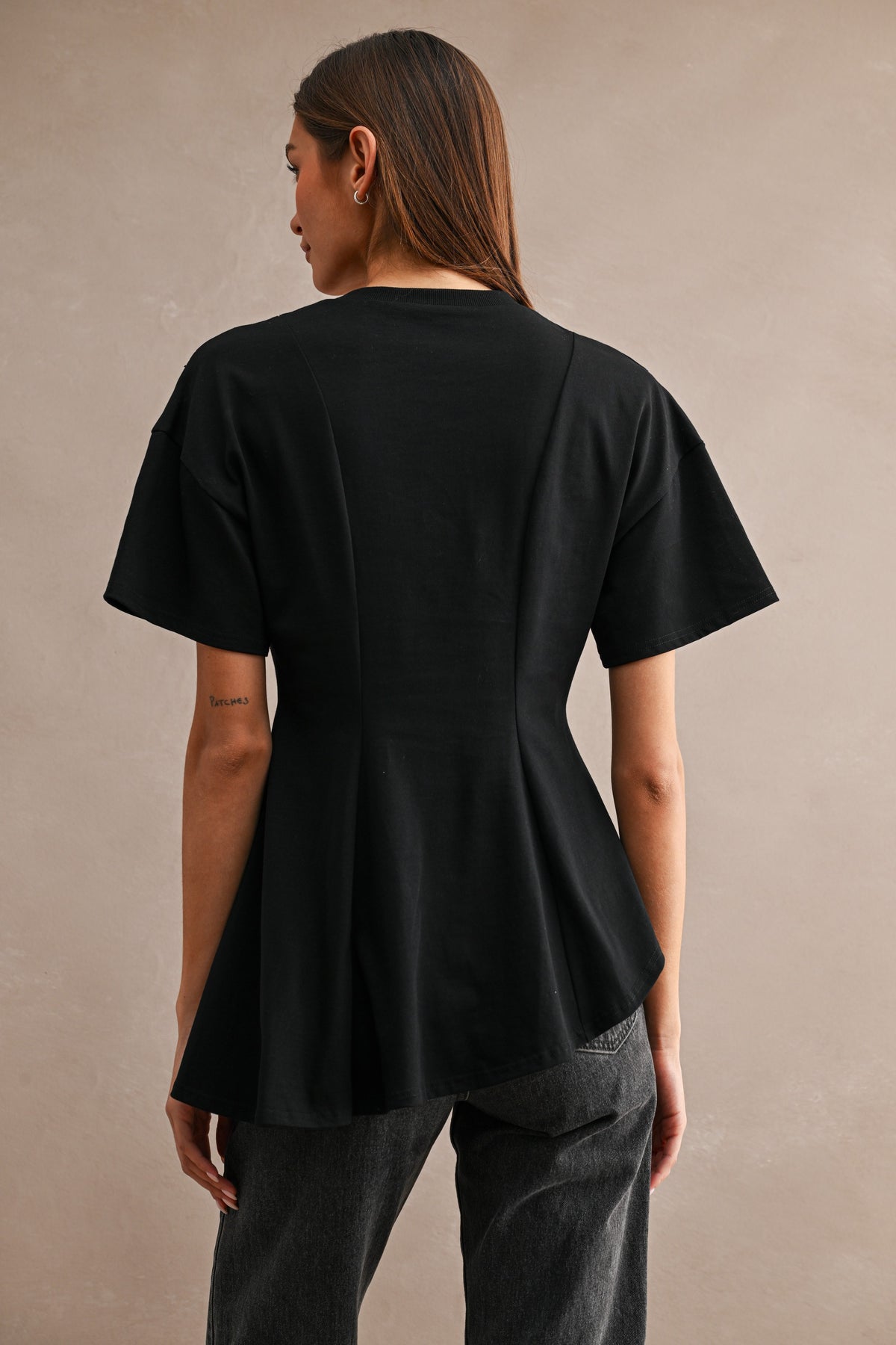 Aspen Cotton Jersey Lace Insert Peplum Top