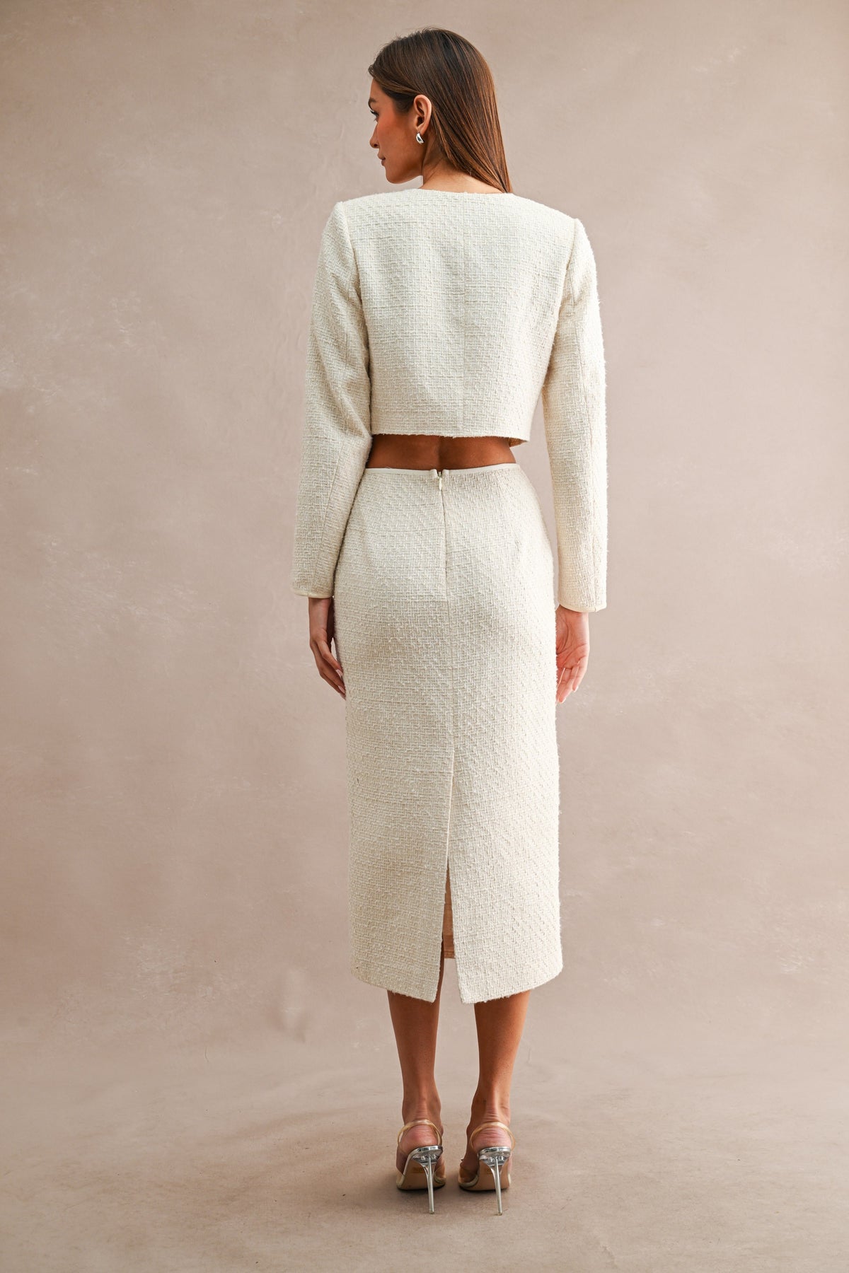 Iris Boucle Tweed Embellished Cropped Jacket And Midi Skirt Set