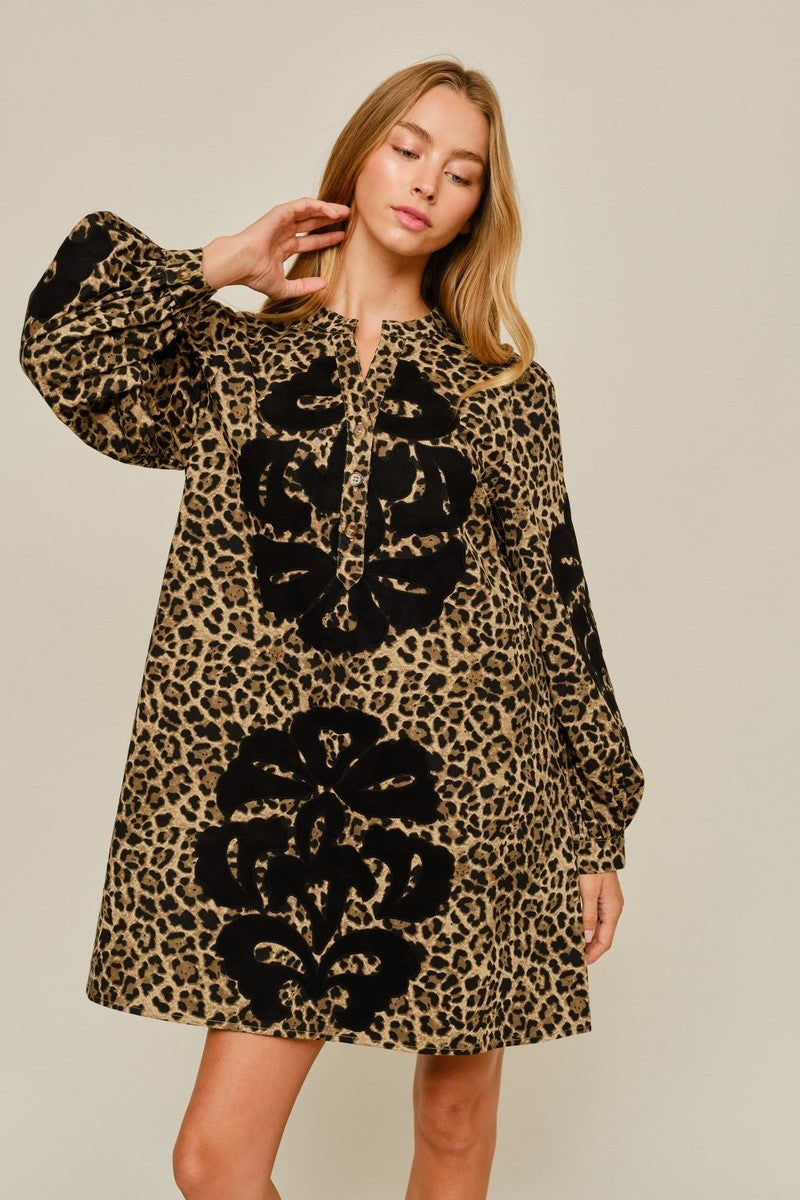 Cleo Faux Suede Applique Leopard Dress