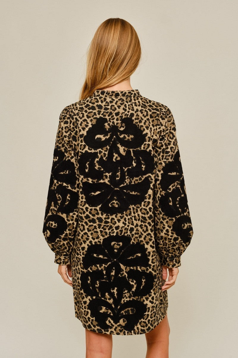 Cleo Faux Suede Applique Leopard Dress
