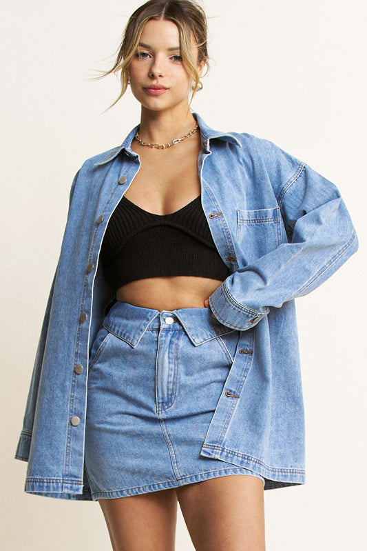 MAIALE DENIM JACKE AND SKIRT SET